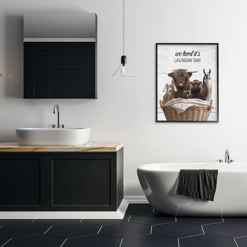 Stupell Herd It's Laundry Day Animals Framed Giclee Art Design By Lettered and Lined