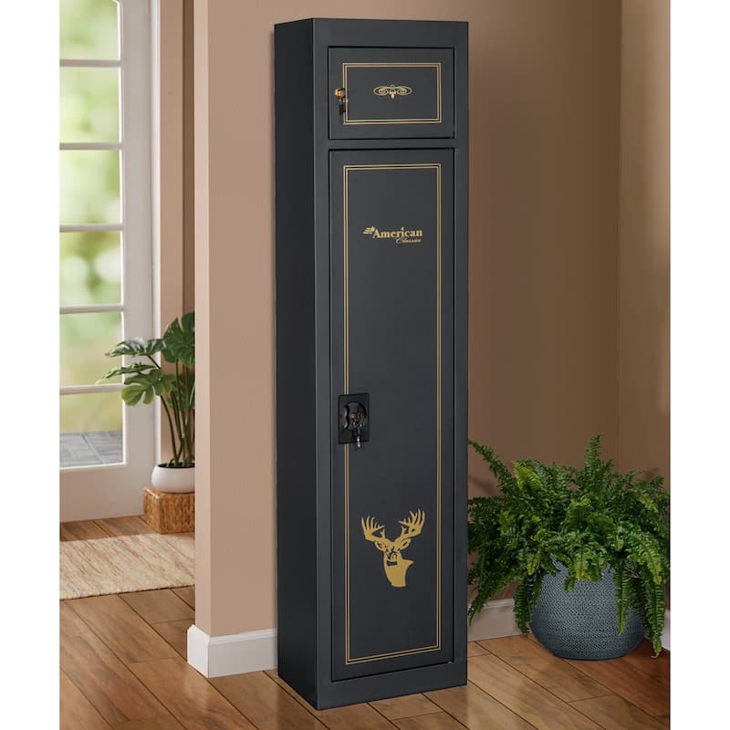 Metal Five Gun Locking Security Cabinet with Separate Ammunition Compartment