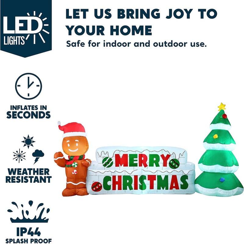 Joyfy 10ft Long Christmas Inflatable Gingerbread Man & Christmas Tree - Multicolor