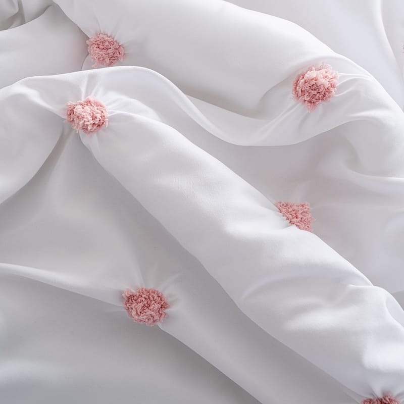 WHOLINENS Microsuede Embroidered Pinch Pleat Duvet Cover Set 3pcs