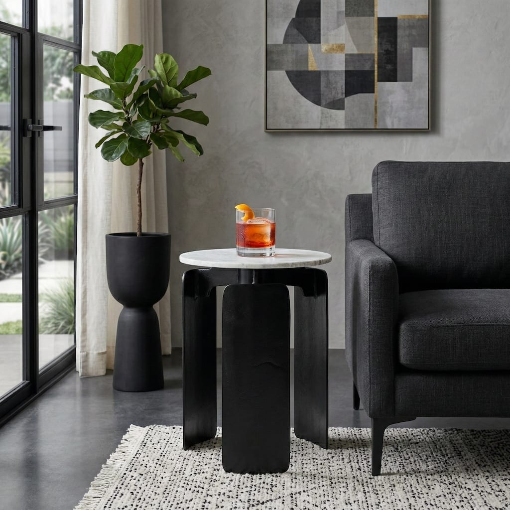 Marble Top 3-Footed Modern Side Table - Gray, 20" - 20.0"
