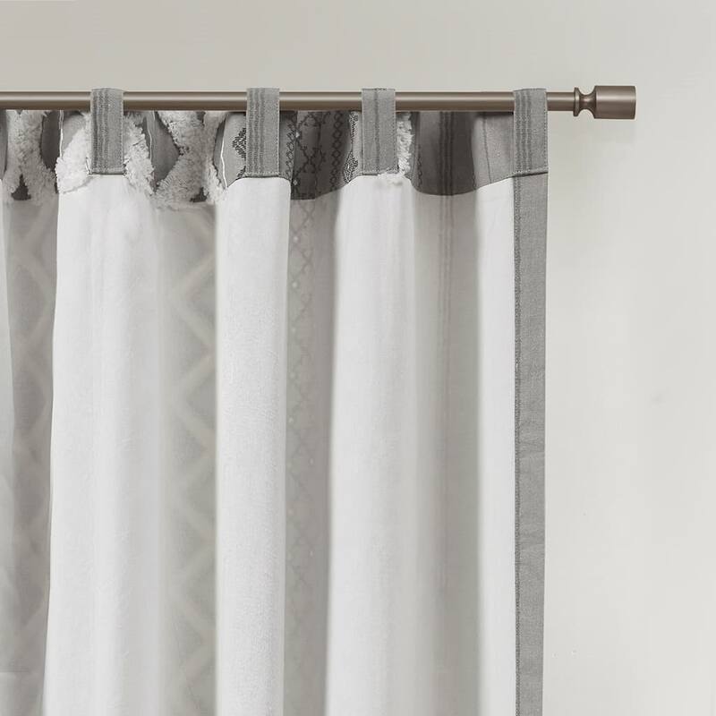 1-Panel 50"W Cotton Geometric Print Curtain Panel with Chenille Stripe