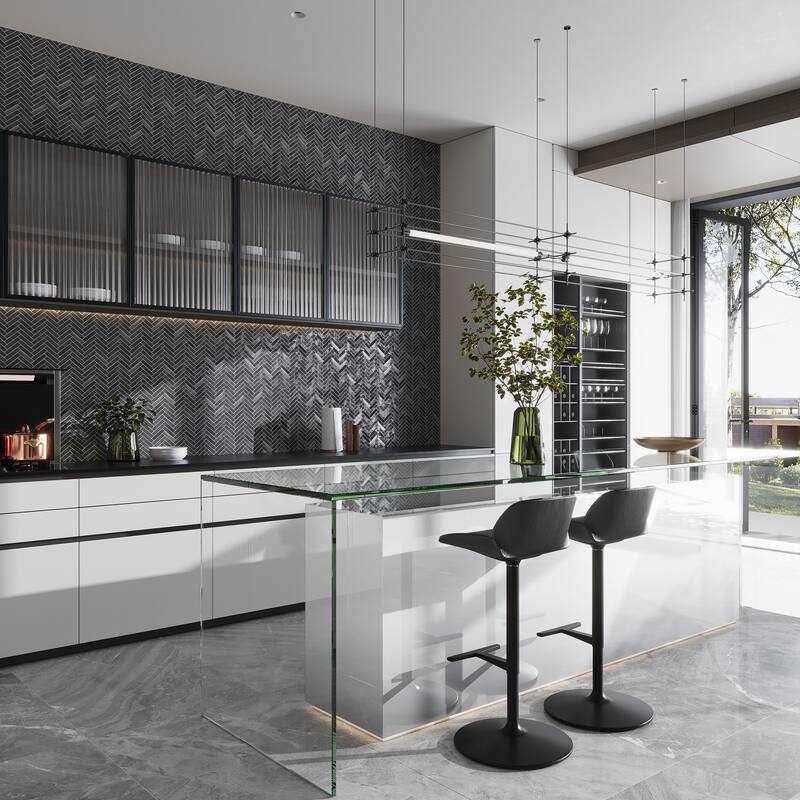 Nordel 11x11 in. Steel Black Matte Porcelain Herringbone Mosaic Wall and Floor Tile (5.88 sq ft/case, 7-Pack) - Steel Black