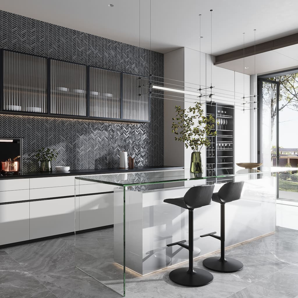 Nordel 11x11 in. Steel Black Matte Porcelain Herringbone Mosaic Wall and Floor Tile (5.88 sq ft/case, 7-Pack)