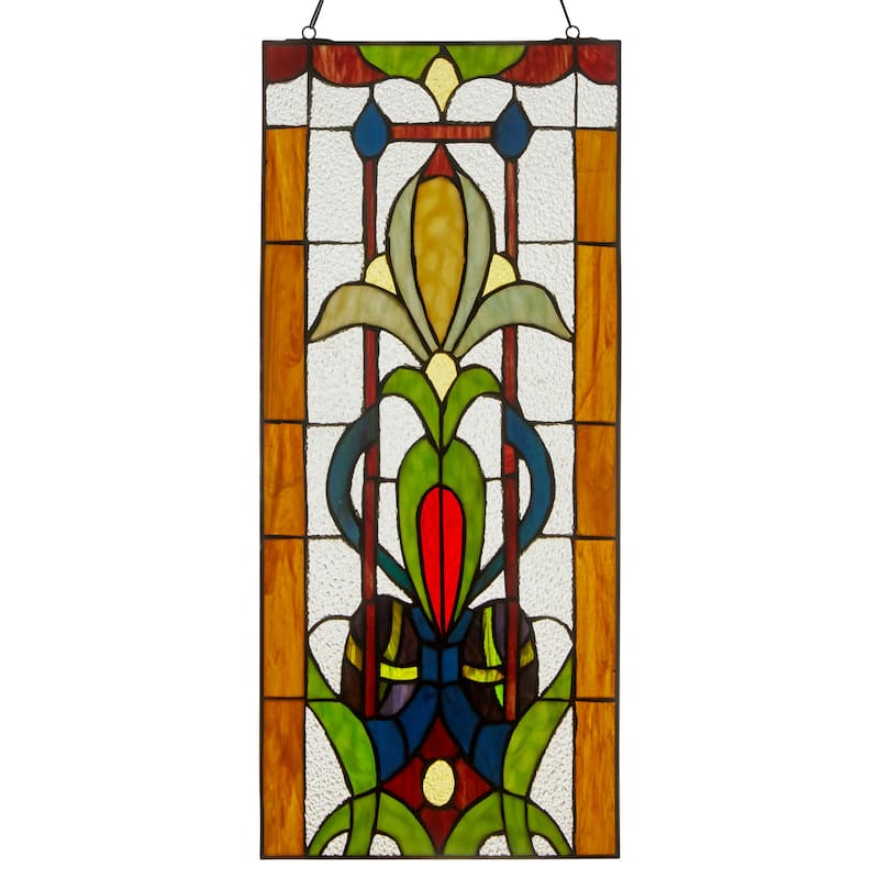 24-in H Fleur de Lis Tiffany-Style Multicolored Stained Glass Window Panel - 10.5" x 0.25" x 24" - Multi