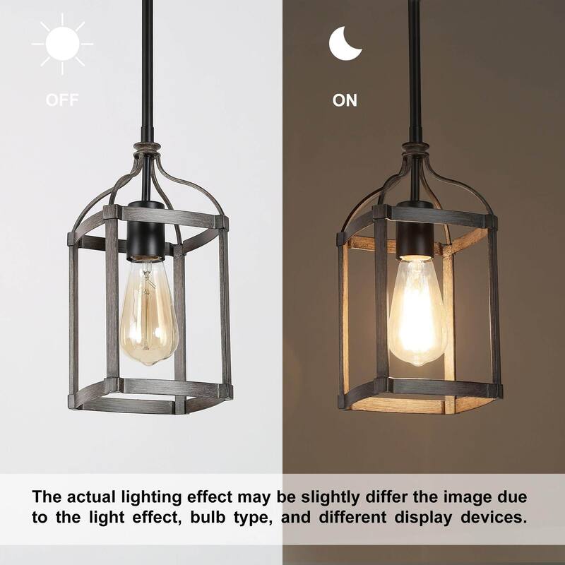 Rustic Farmhouse Coastal Mini Pendant Black and Wood Accent Lantern Barn Lights For Kitchen Island - L5.5"xW 5.5"x H 12"