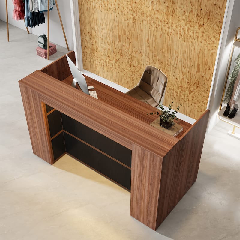 Large Reception Desk Front Desk with LED Lights for Salon Reception Room Store Office Lobby Retail Shop Clinic