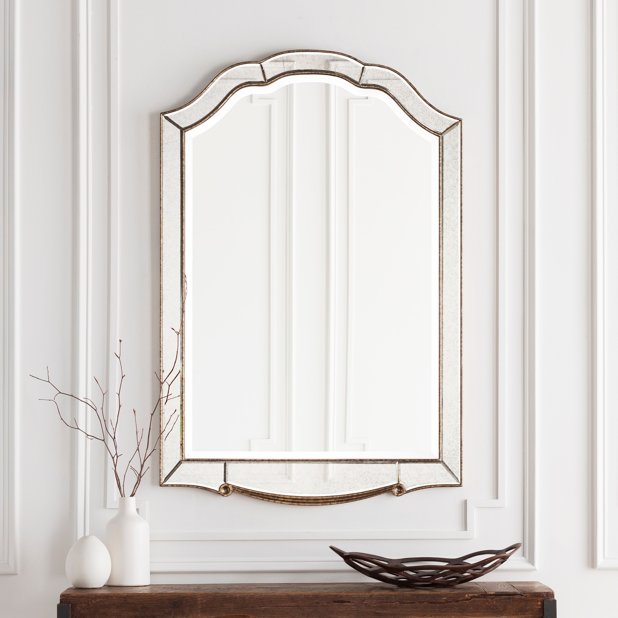 Livabliss Hector Elegant Antique Accented Arched Wall Mirror - 31.5" x 47.6"