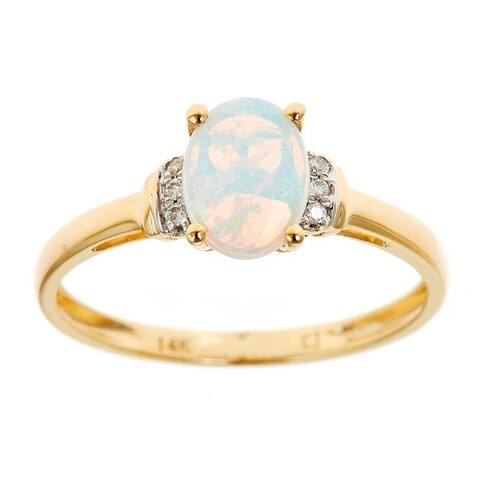 Anika and August 14k Yellow Gold Oval-cut Australian Opal Diamond Accent Ring