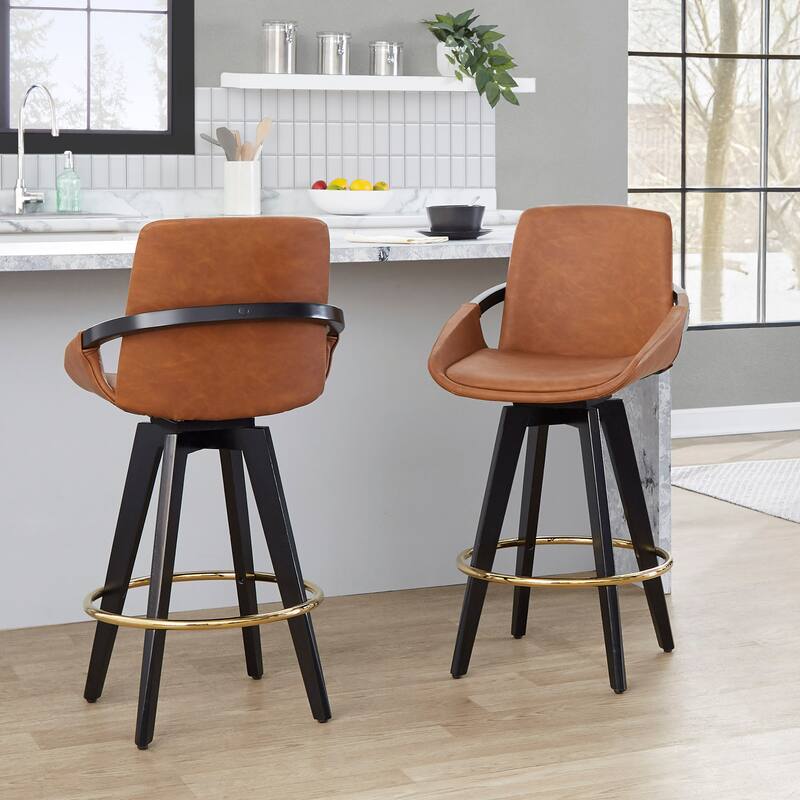 Carson Carrington Pugo Fixed-Height Counter Stool with Black Wood Base (Set of 2)