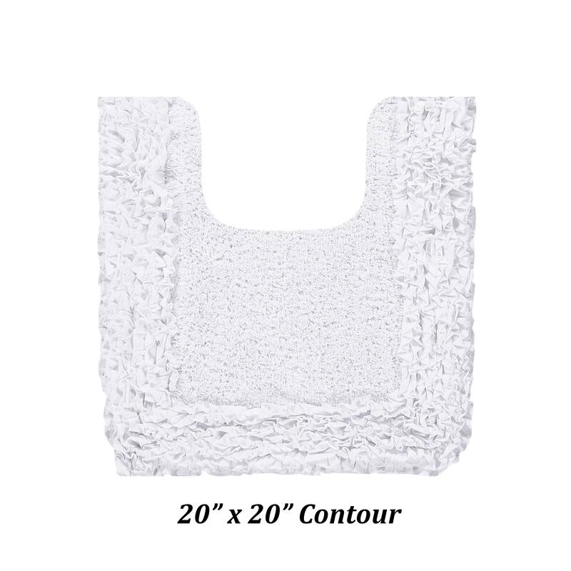 Better Trends Shaggy Border Collection Bathroom Rug -100% Cotton Tufted, Non-Skid Spray Latex Backing, Machine Washable Bath Mat - 20" x 20" Contour - White
