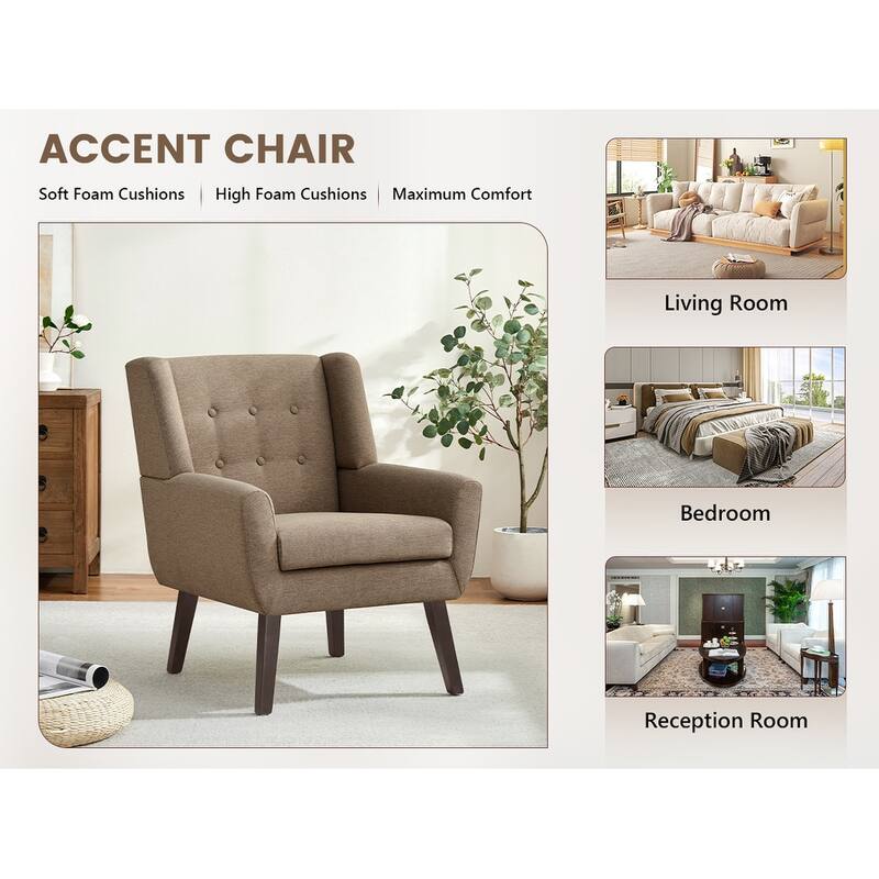 HUIMO Modern Linen Upholstered Armchair Tufted Accent Chair