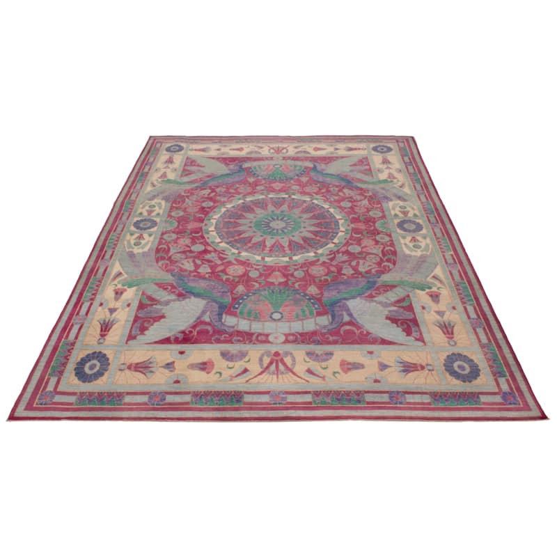 ECARPETGALLERY Hand-knotted Abstract Lahore Legacy Magenta Wool Rug - 8'11 x 12'2