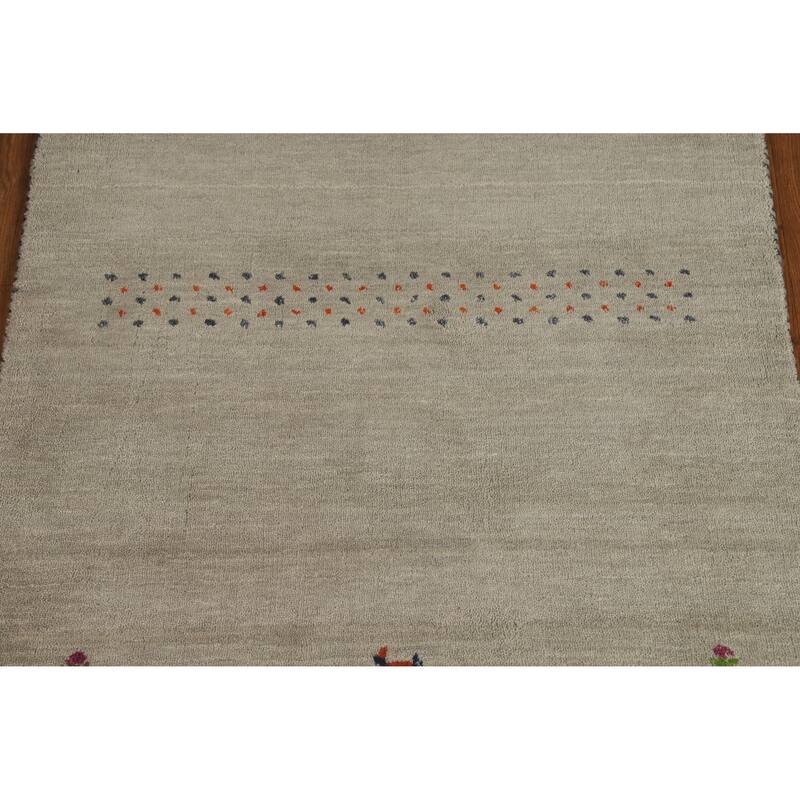 Hand Knotted Oriental 100% Wool Carpet Tribal Animal Pictorial Green Gabbeh Area Rug - 4' 10'' X 3' 0''