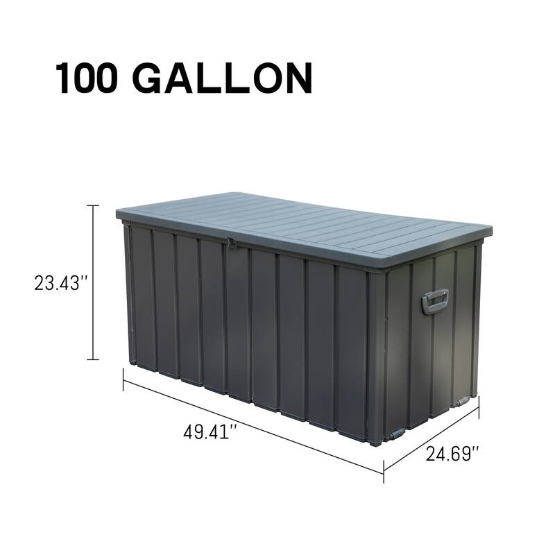 Dark Grey Heavy Duty Galvanized Steel Outdoor Storage Box with Lockable Resin Lid for Patio and Garden