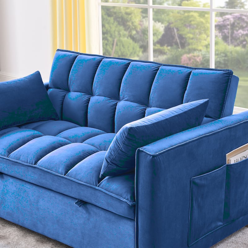 53.94Inch Convertible Sleeper Sofa with Two Side Pockets and 2 Pillows