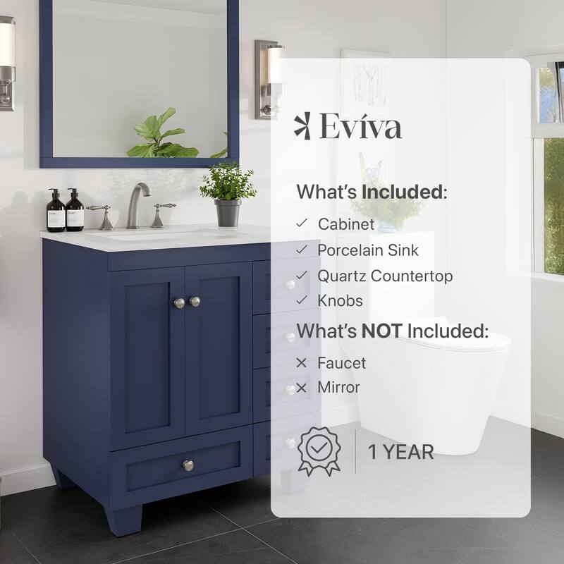 Eviva Acclaim 30"W x 22"D Bath Vanity with Carrara Quartz Top