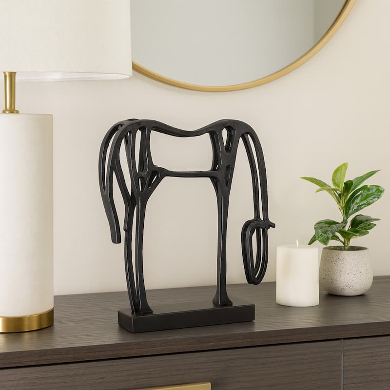 Metal Openwork Abstract Cut-out Horse Sculpture On Base - 15" Black - 13" x 3" x 15"