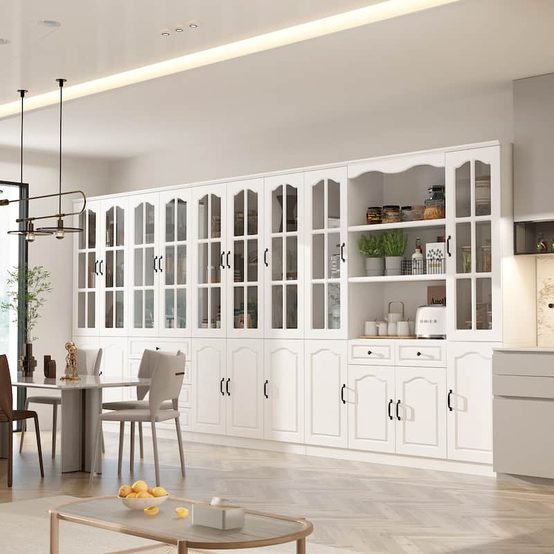 Kitchen Cabinet Clear Visibility Tempered Glass Showcase Combo Cabinet
