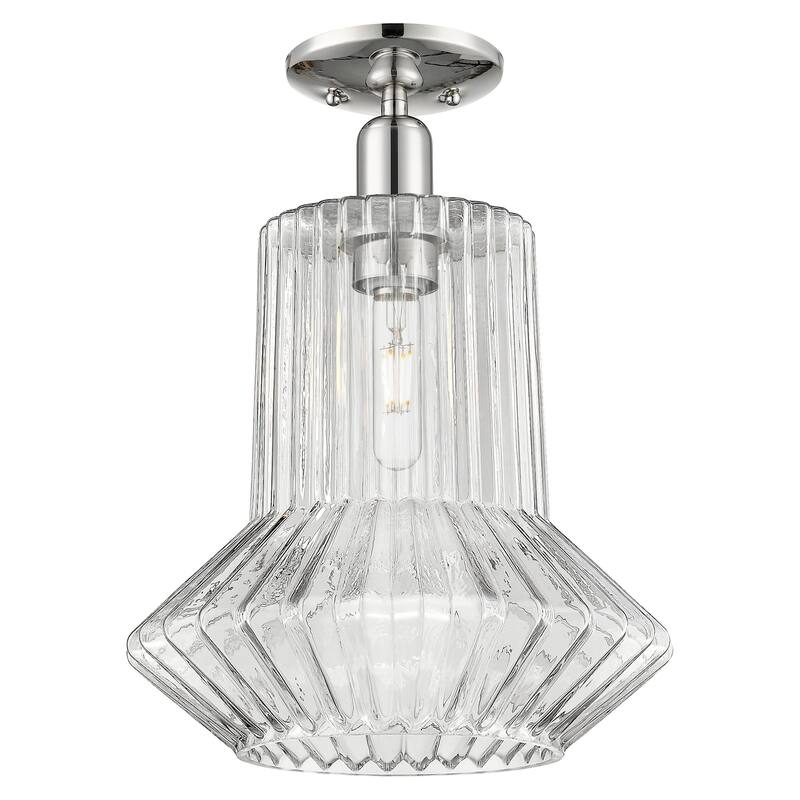 Innovations Lighting 716-1C-17-12 Springwater Semi-Flush Springwater - Polished Nickel / Clear Fluted