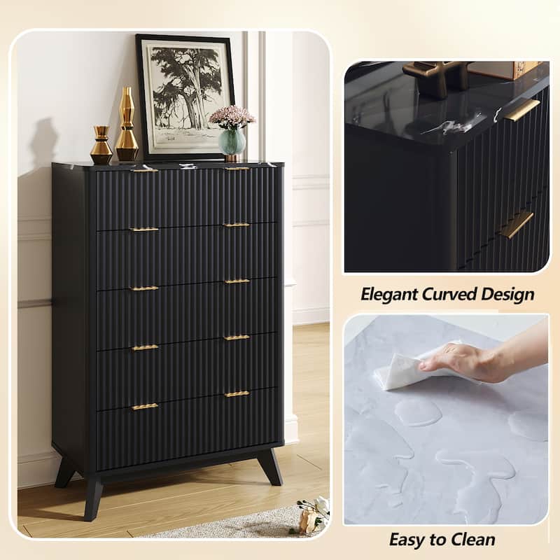 Modern 5 Chest of Drawers, Wood Dresser for Bedroom, Living Room