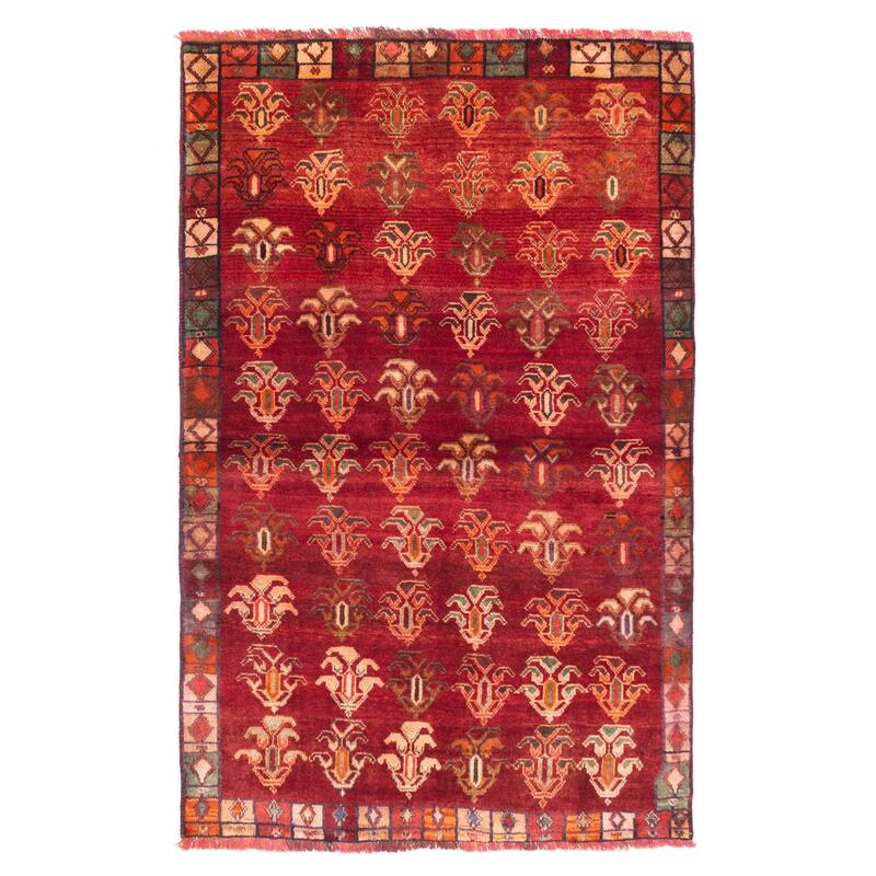 ECARPETGALLERY Hand-knotted Melis Vintage Dark Red Wool Rug - 4'0 x 6'2