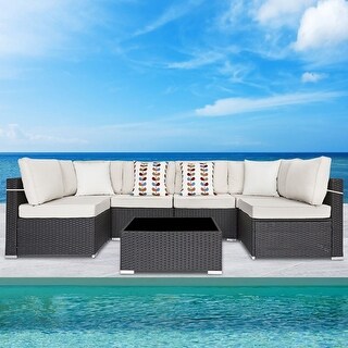 Royalcraft 7 Piece PE Rattan Wicker Outdoor Furniture Sets with Coffee ...