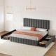 preview thumbnail 8 of 7, Queen Linen Upholstered Platform Bed Frame with 4 Storage Drawers, Adjustable Headboard