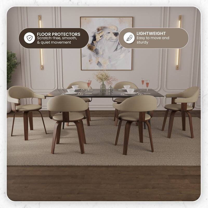 Brivo Modern Leather Swivel Accent Dining Chair in Solid Wood Frame with Open Curved Back Design for Home Living or Dining Room