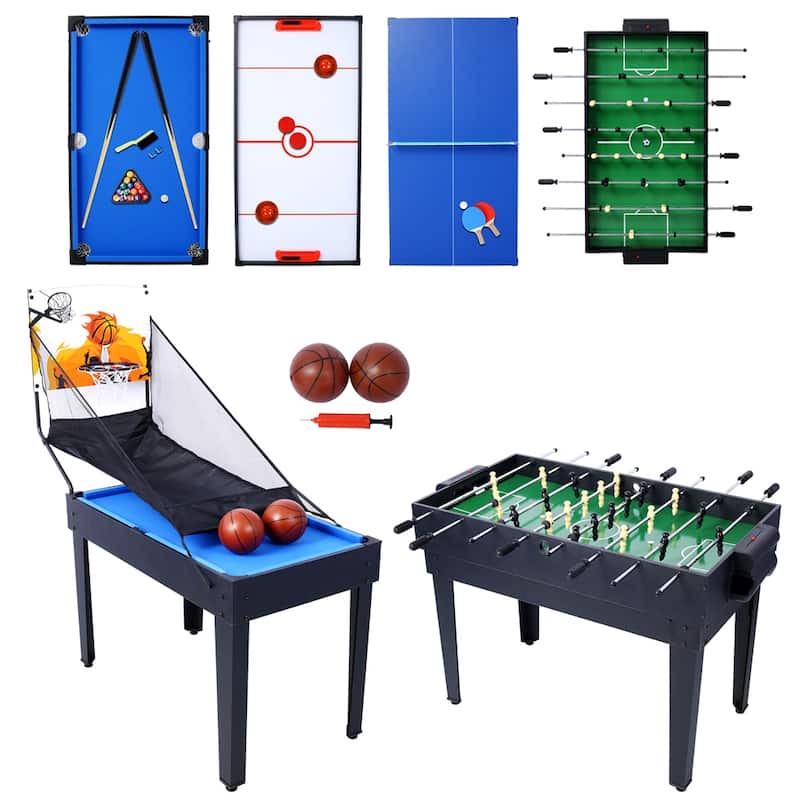 5-in-1 Multi-Game Table Billiards,Push Hockey,Foosball,Ping Pong Etc. - Black
