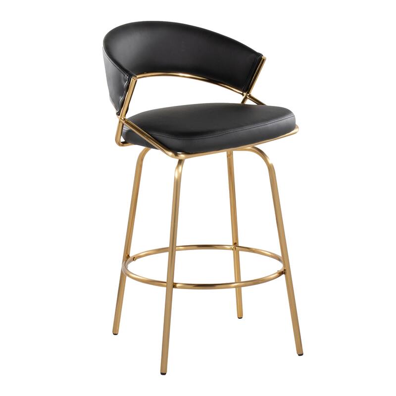 Silver Orchid Tatyana 26" Upholstered Counter Stool with Metal Legs (Set of 2) - Black Faux Leather/Gold Metal