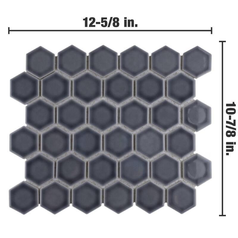 Merola Tile Hudson Due 2" Hex Storm Grey 10-7/8" x 12-5/8" Porcelain Mosaic Floor and Wall Tile
