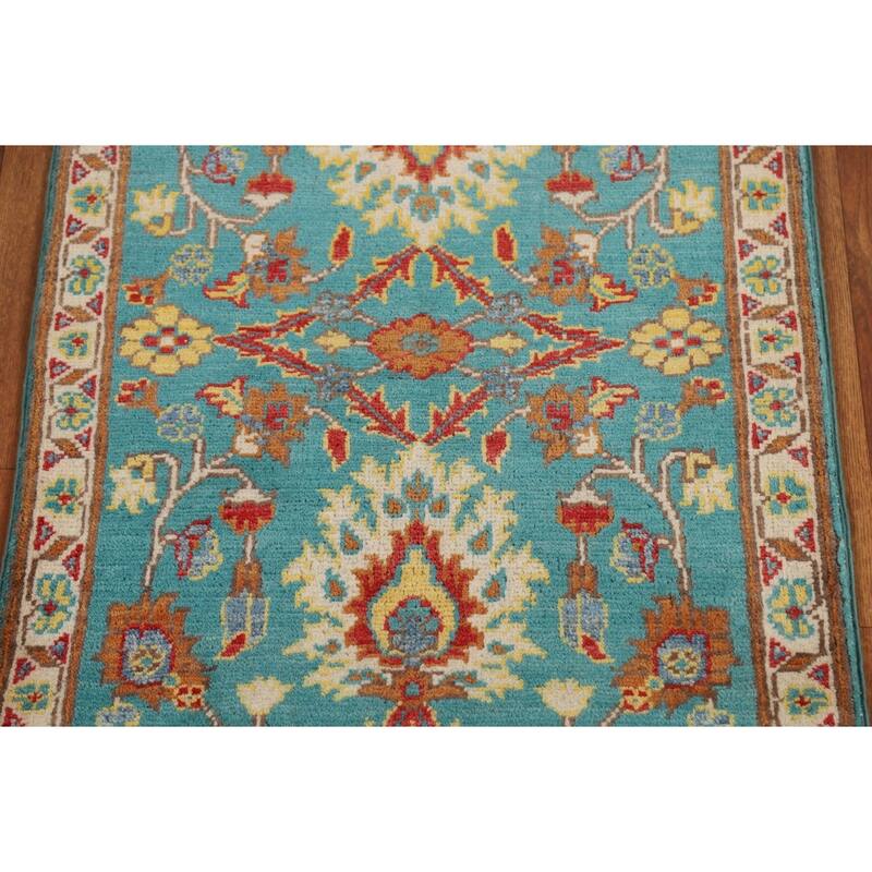 Turquoise Blue Kazak Oriental Foyer Rug Hand-Knotted Wool Carpet - 2'0" x 3'0"