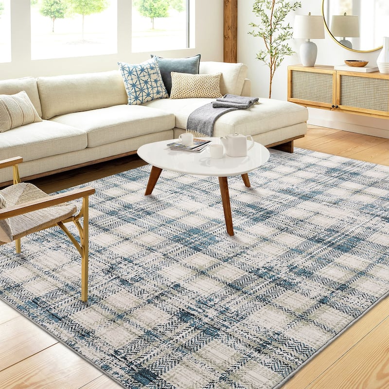 Garvee Earthy Plaid Soft Low Pile Foldable Area Rug