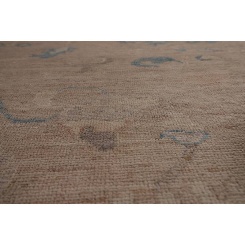 Vegetable Dye Oushak Area Rug Hand-Knotted Beige Floral Wool Carpet - 8'2" x 10'0"