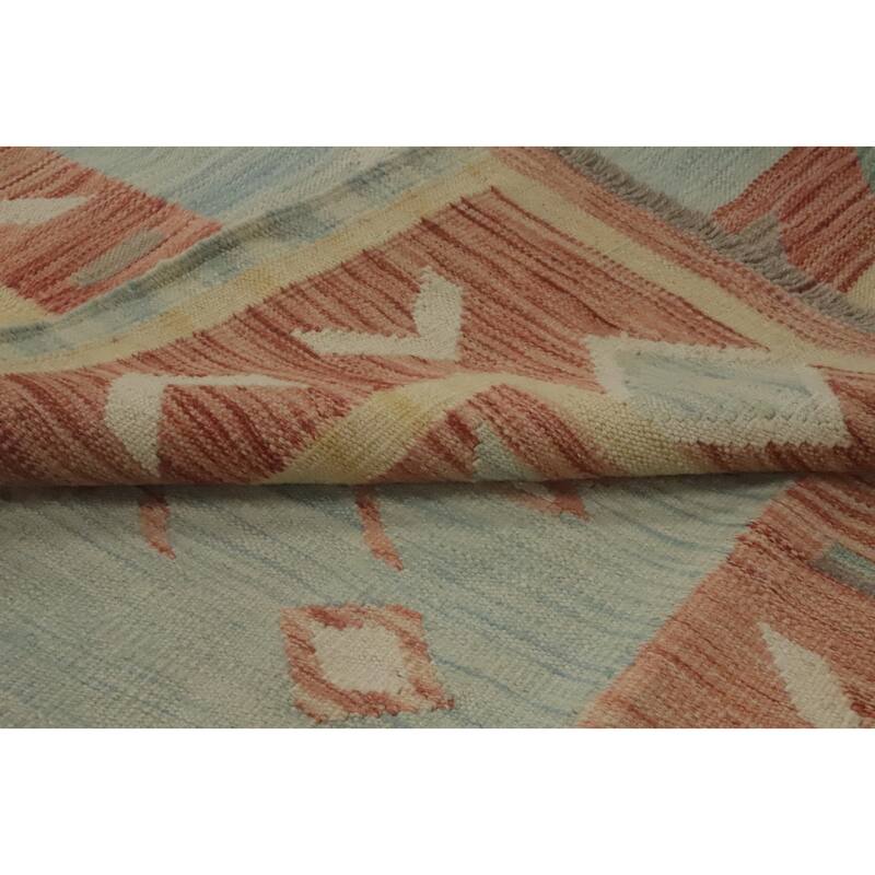 Hand Woven Southwestern Wool Blue Geometric Area Rug - 8' 2'' X 4' 9''