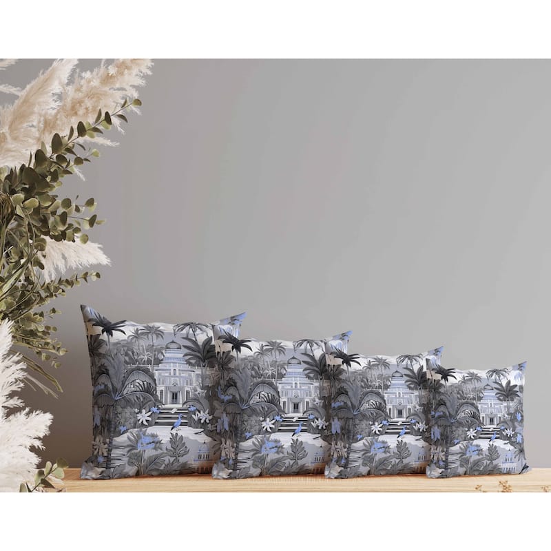 Divine Foliage Faux Suede Reversible Throw Pillow Grey and Blue