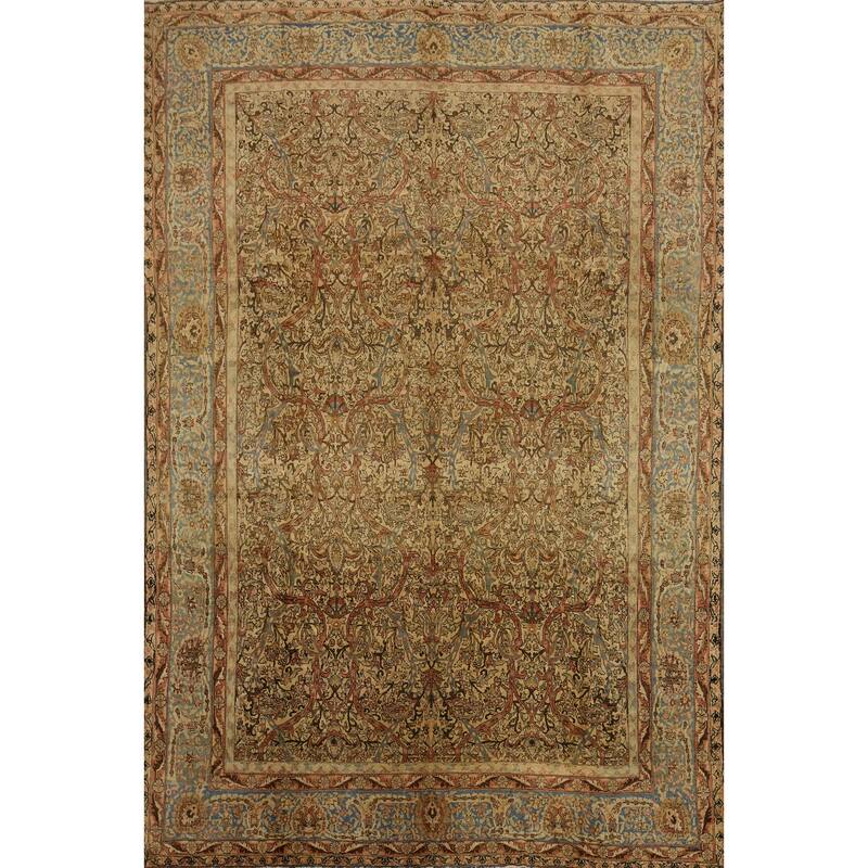 Hand Knotted Oriental 100% Wool Carpet Traditional All-Over Yellow & Gold Tabriz Area Rug - 13' 0'' X 9' 11''
