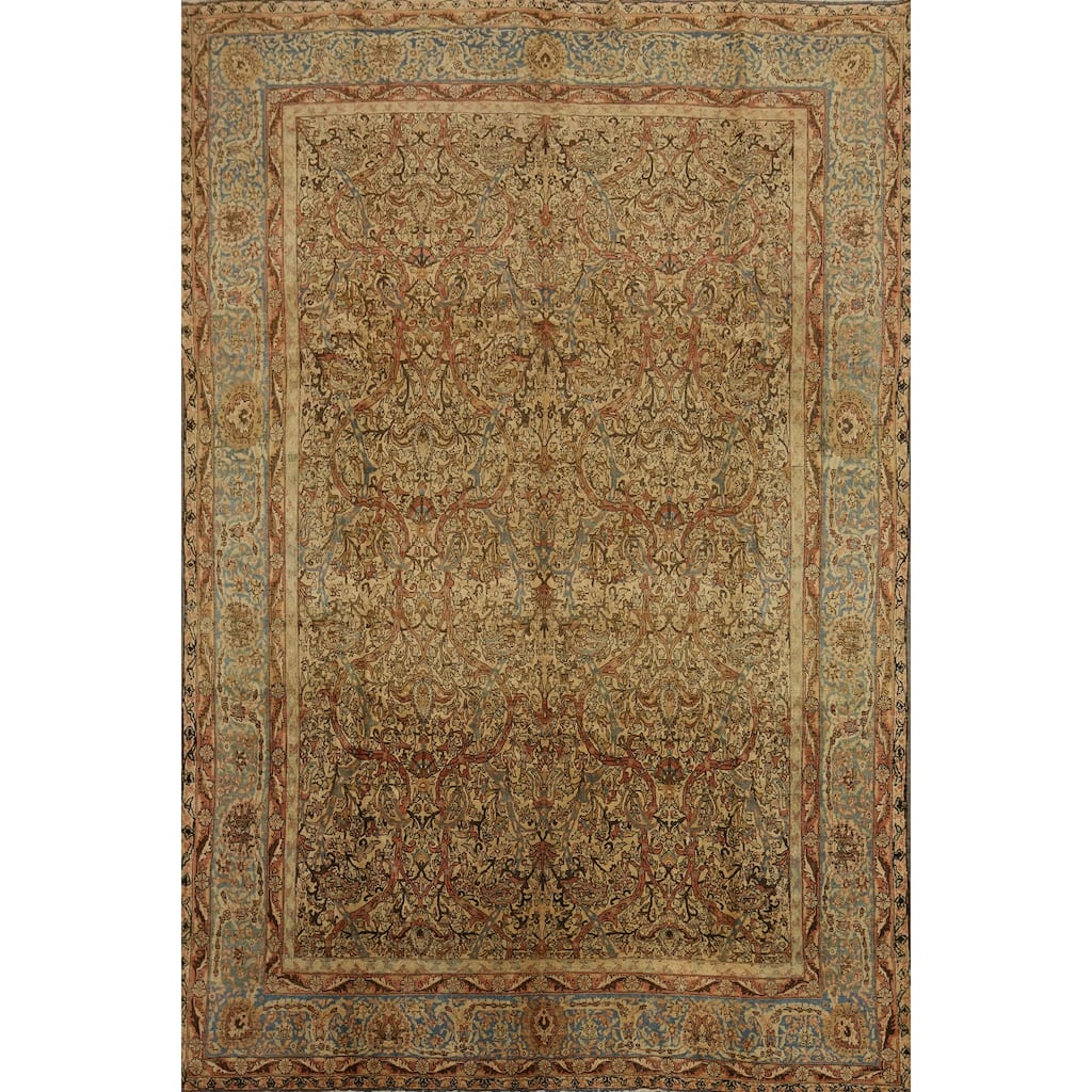 Hand Knotted Oriental 100% Wool Carpet Traditional All-Over Yellow & Gold Tabriz Area Rug - 13' 0'' X 9' 11''