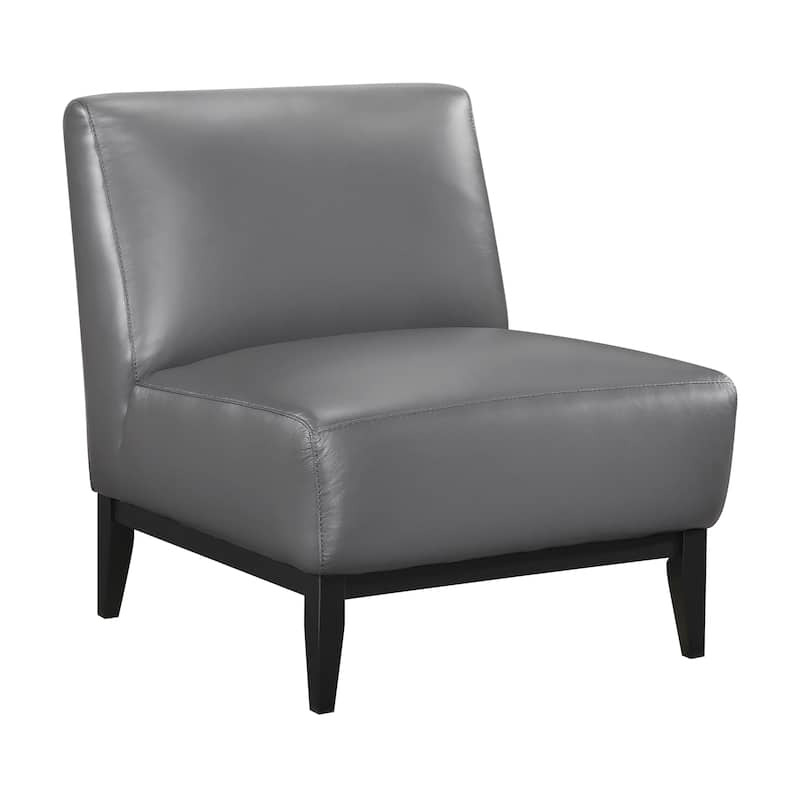 Hayes 28.5" Leather Accent Chair - Black Finish Solid Wood Legs - Dark Gray