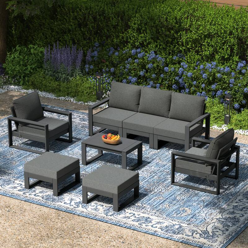 Endless Patio Sectional 8-Piece Lounge Sofa Set with Gray Frame