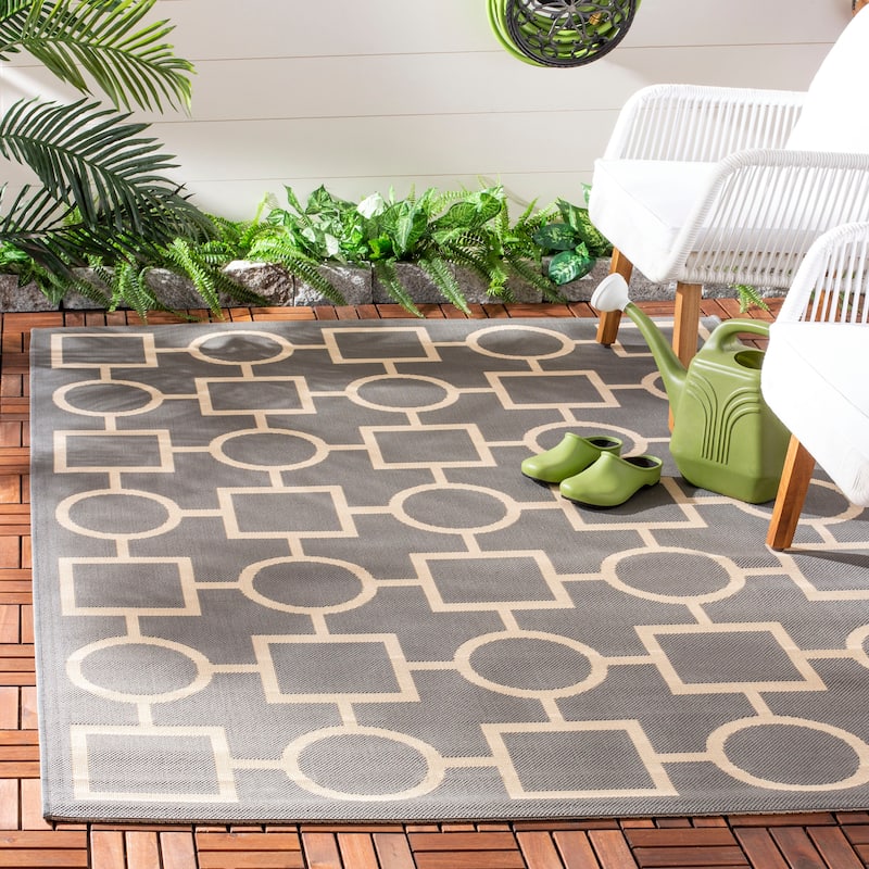 SAFAVIEH Courtyard Sharlene Indoor/ Outdoor Waterproof Patio Backyard Rug - 4' x 5'7" - Anthracite/Beige