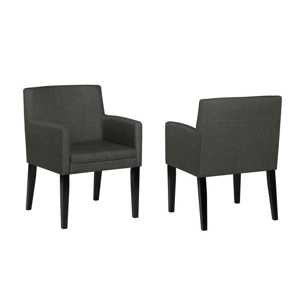 Set of 2 Charcoal Grey Fabric Upholstered Dining Arm Chairs, Grey