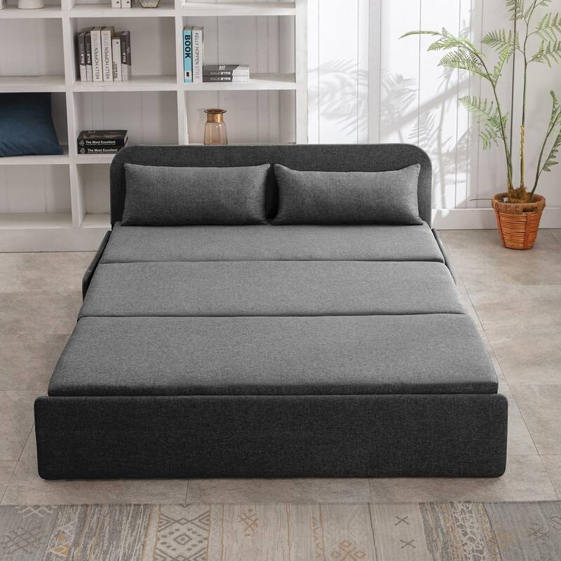 Mixoy Linen 2-in-1 Convertible Sofa Bed,Twin/Queen Pull Out Sleeper Sofa with Mattress,Cushions