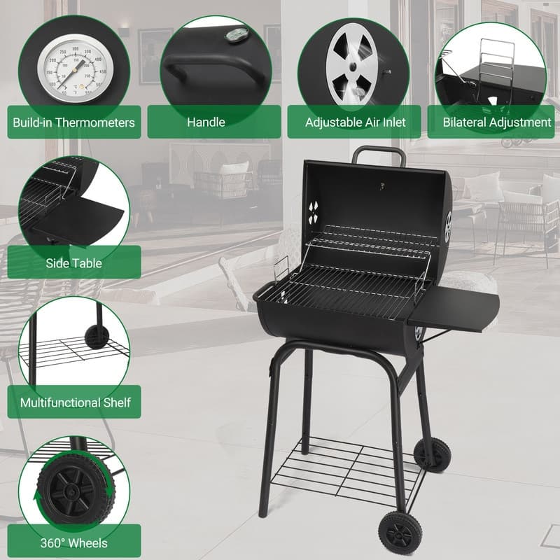 Barrel Charcoal Grill With Side Table And Wheels