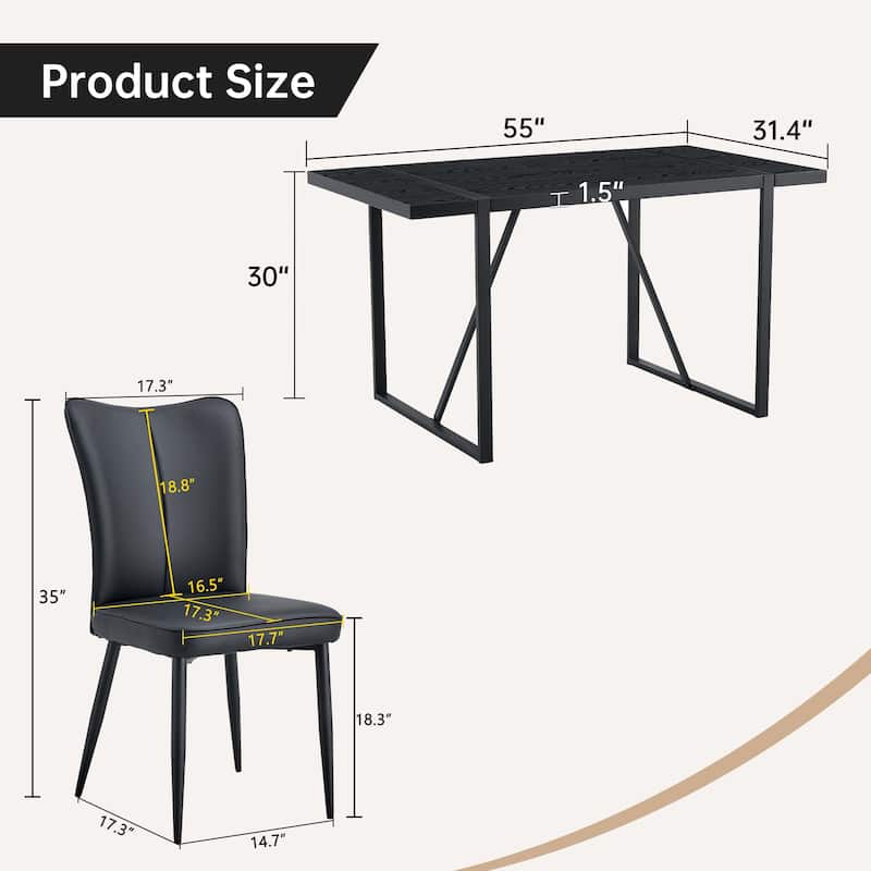 Kitchen Dining Table Set for 4-6 People, Rectangular Wooden Table with Faux Leather Dining Chairs