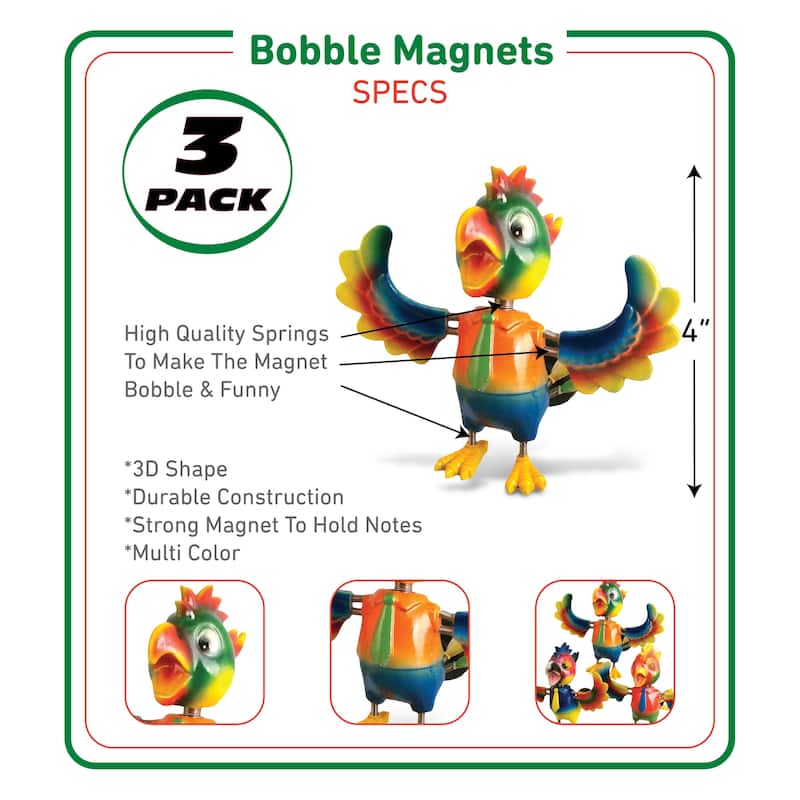 CoTa Global Parrot Refrigerator Bobble Magnets Set of 3 - Multicolor