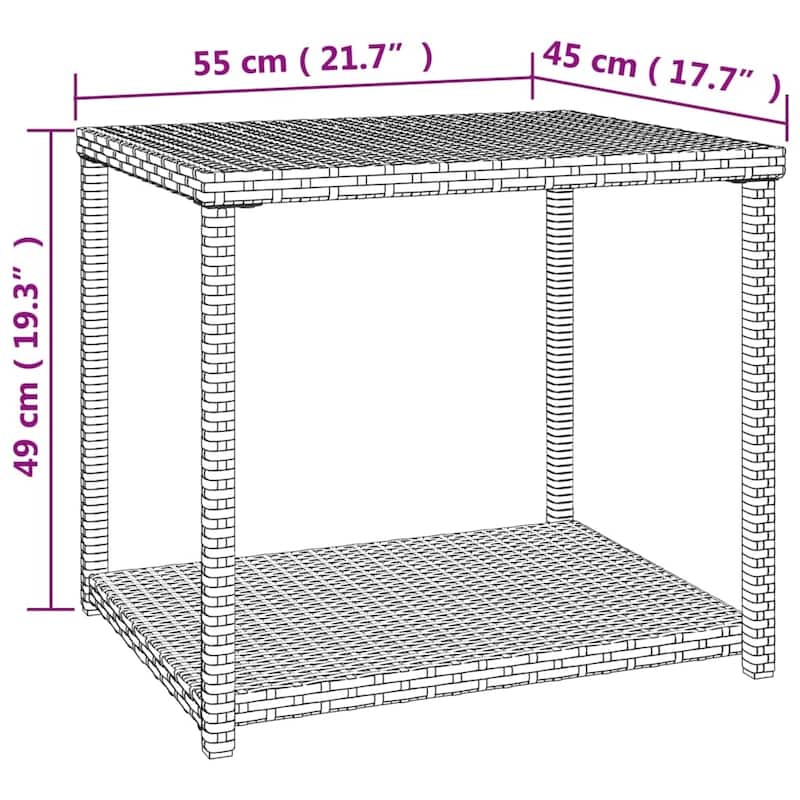 vidaXL Side Table Black/Brown 21.7"x17.7"x19.3" Poly Rattan - 21.7" x 17.7" x 19.3"