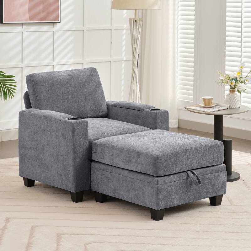 Chenille Sectional Sofa, Hidden Storage & Modular Design