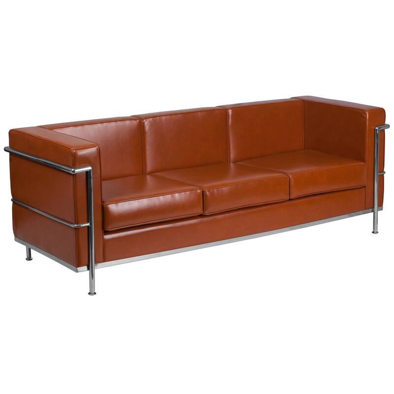 Contemporary LeatherSoft Sofa with Double Bar Encasing Frame - 79"W x 28.5"D x 27.5"H - 79"W x 28.5"D x 27.5"H - Brown
